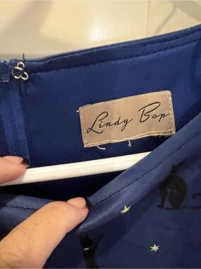 Lindy Bop Navy Blue Cat Print Dress